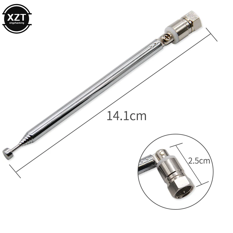 1PCS F Type Radio TV Antenna 6 Section Telescopic Aerial Replacement Connector For TV AM FM Radio Cable Extend 55cm outdoor tv antenna