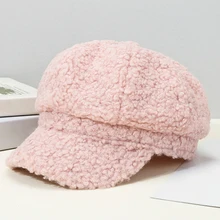 

1PC Women's Fashion Newsboy Cap Octagon Lambswool Baseball Painter Cap Autumn Winter Warm Fashion Solid Color Outdoor Visor Hat