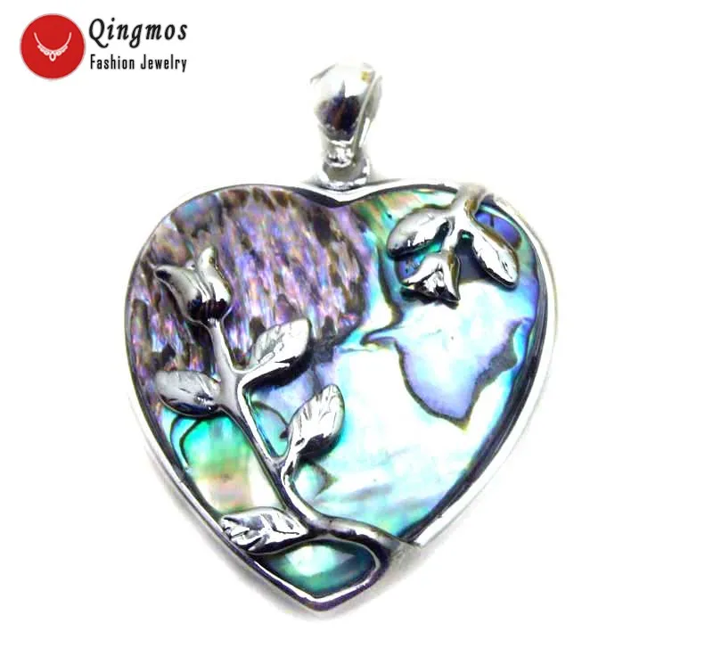 Qingmos Trendy 45mm Rhombus Pendant Necklace for Women with Blue Natural Sea Abalone Shell and Leather Cord Chokers 17" pen31