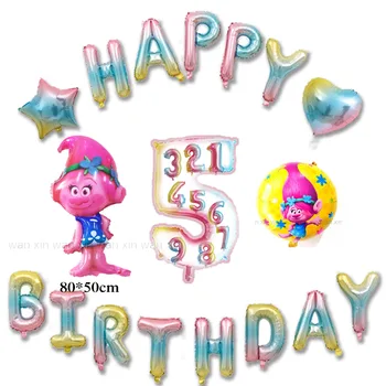 

18pcs/lot trolling birthday balloon set mixed rainbow color number and letter foil balloons