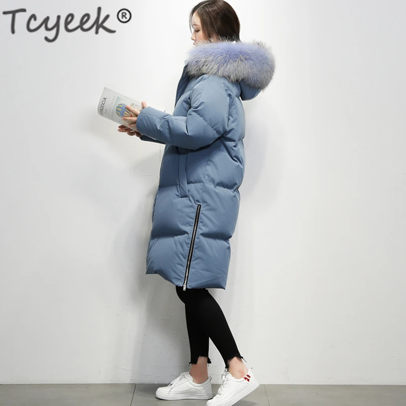 

Tcyeek Winter Duck Down Jacket Women Long Down Coat Female Thick Jacket Clothes Ladies Large Raccoon Fur Hooded Warm Coat LW1717