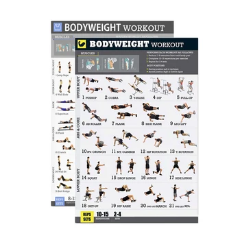 

Bodyweight Exercise Poster Set Laminated 2 Chart Set Men and Women Body Weight Workouts for Home GYM Fitness