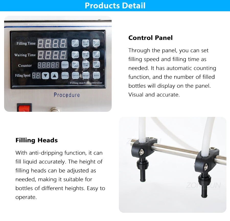 ZONESUN ZS-YG2 2 Nozzles Magnetic Pump Liquid Filling Machine