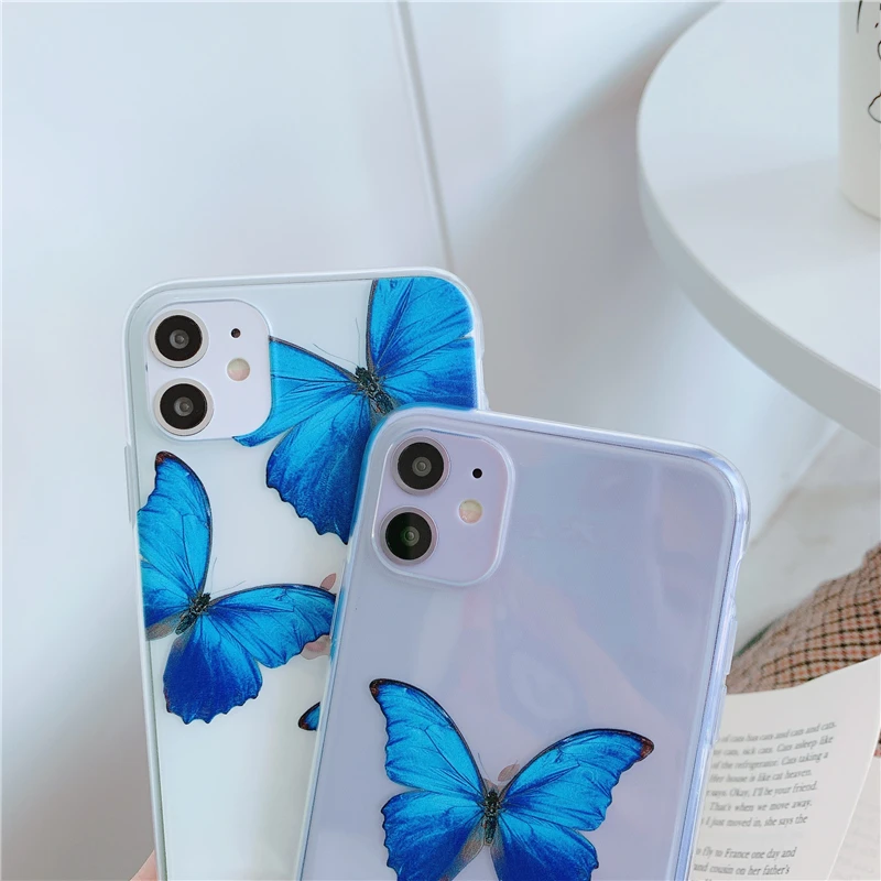 Модный ультратонкий прозрачный мягкий чехол с бабочкой для iPhone 12 Mini 11 Pro Max X Xs XR 7 8