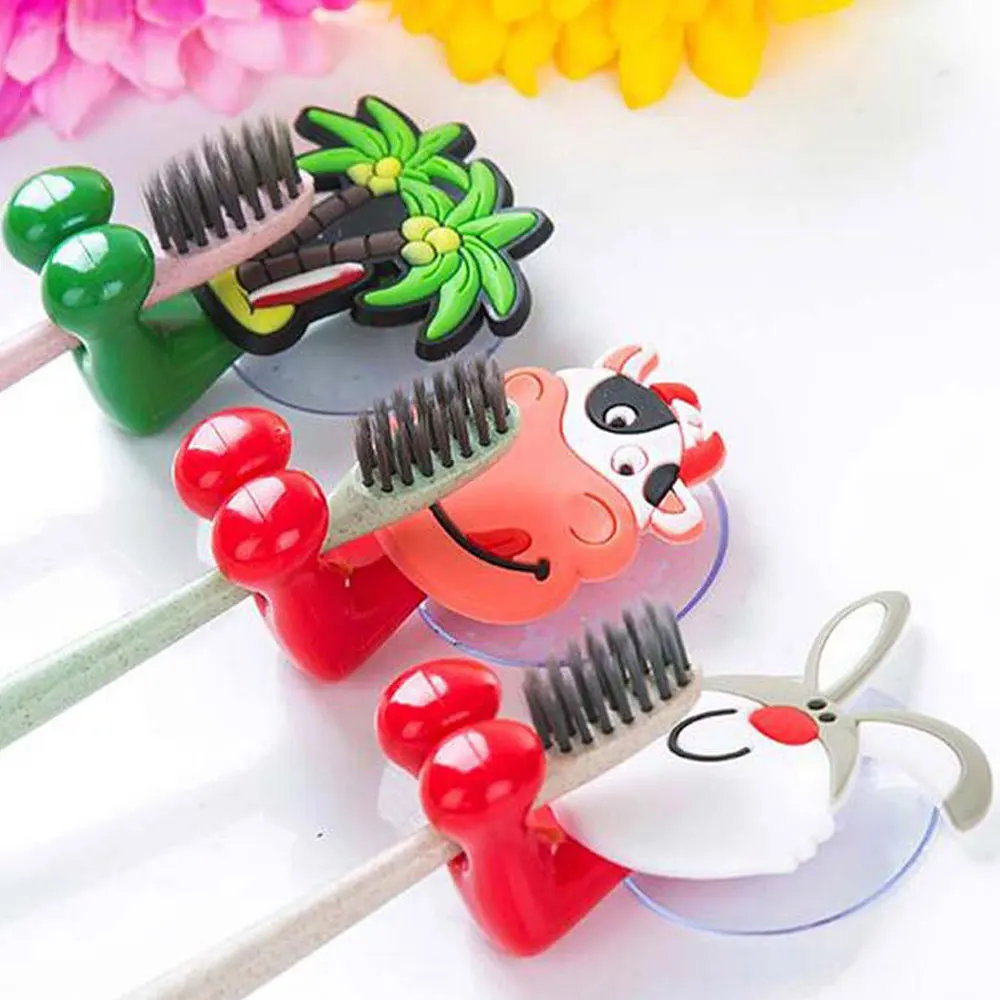 5PC Cartoon Travel Toothbrush Holder Wall Mounted Heavy Duty Toothbrush Holder Stand Hooks Set Toothpaste Suction Cup Holder