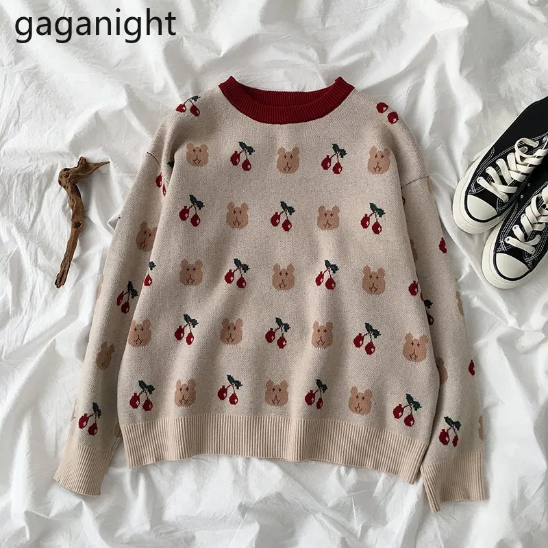 Gaganight Vintage Women Bear Sweater Autumn Winter Fashion Pullover Knitted Outwear Tops Chic Korean Pull Femme Dropshipping | Женская