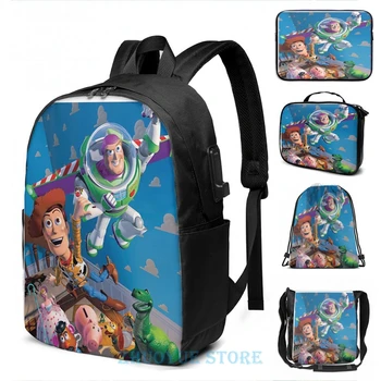 

Funny Graphic print Toy Story Cover Graphic USB Charge Backpack men School bags Women bag Travel laptop bag