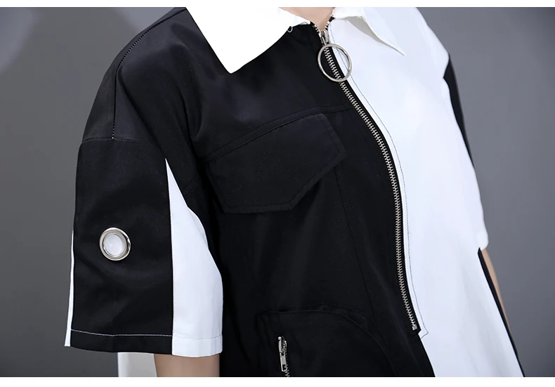 New Fashion Unique Style Tide Shirt Dress Zipper Pocket Patchwork Plus Size Dresses