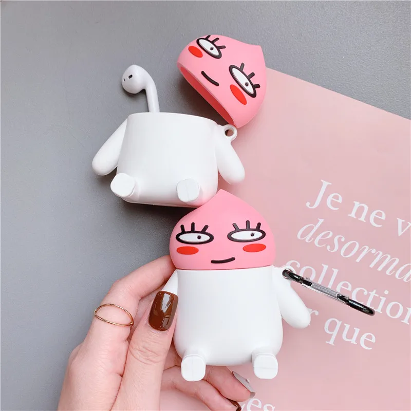

Cute Peach Case For Apple Airpods Cover Funny Stand Holder 2 IN 1 Bluetooth Earphone Case Silicone Headphone Case Box For Airpod