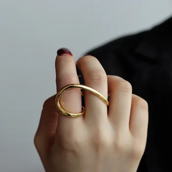 

Leouerry 925 Sterling Silver Geometric Openwork Twisted Rings Exaggeration Line Texture Big Rings for Women Minimalist Jewelry