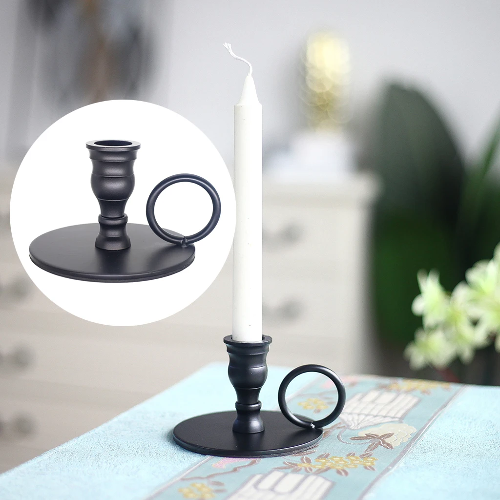 Iron European Style Candlestick Stand Candle Holder Vintage Retro Style Classic Look Taper Candlestick Holder Matte Black For Wedding D¨¦cor 