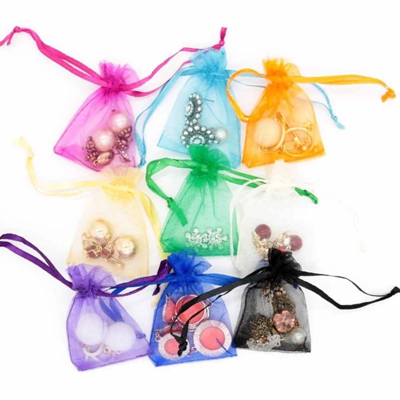 

100pcs 7x9 10x12 13x18CM Organza Bags Jewelry Packaging Bags Wedding Party Decoration Drawable Bags Gift Pouches 6 Colors