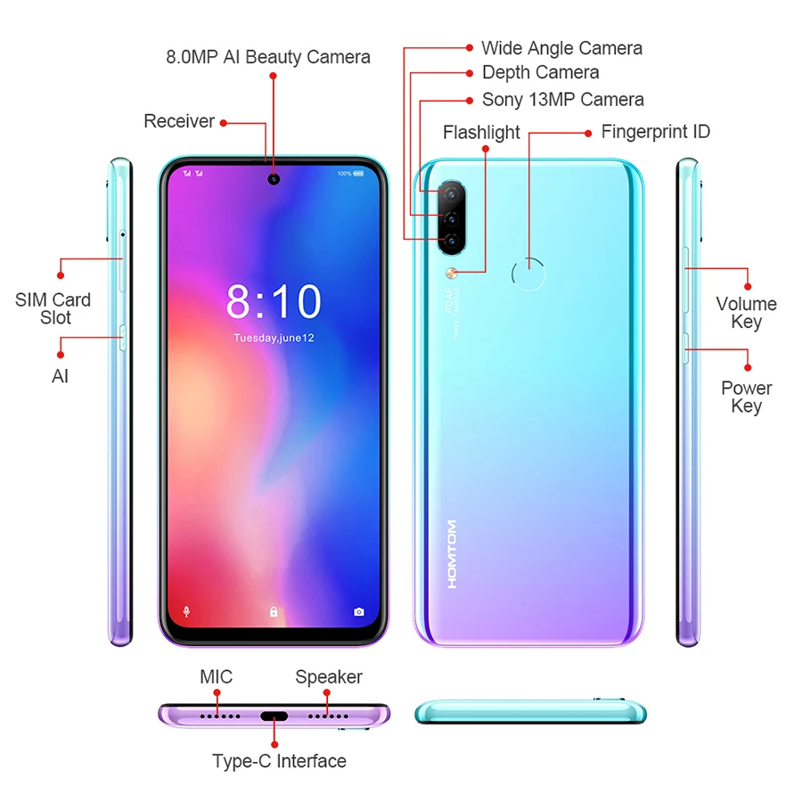 HOMTOM P30 pro Android 9,0 Helio P23 MTK6763 Восьмиядерный 4 Гб 64 Гб Смартфон 6,41 дюймов 4000 мАч 4G FDD-LTE стеклянный Чехол для мобильного телефона