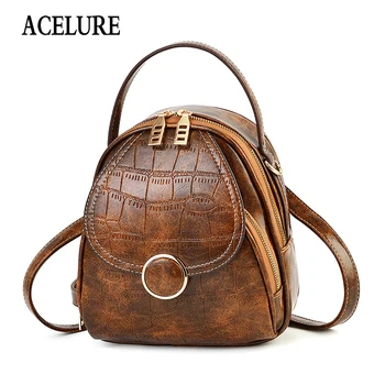 

ACELURE Solid Color Women Small Backpack Soft PU Leather All-match Fashion Girl Lady School Bags Ladies Shopping Travel Bags