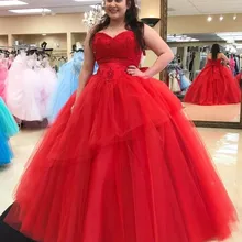 Красное бальное платье Бальные платья Милая Кружевная аппликация с бисером с баской платья на выпускной из тюлевой ткани сладкий 16 платье vertidos de 15 ano