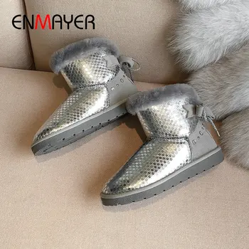 

ENMAYER 2019 Ankle Boots for Women Slip-On Cow Suede Women Snow Boots Warm Plush Women Shoes Winter Australian Boots Size 34-43