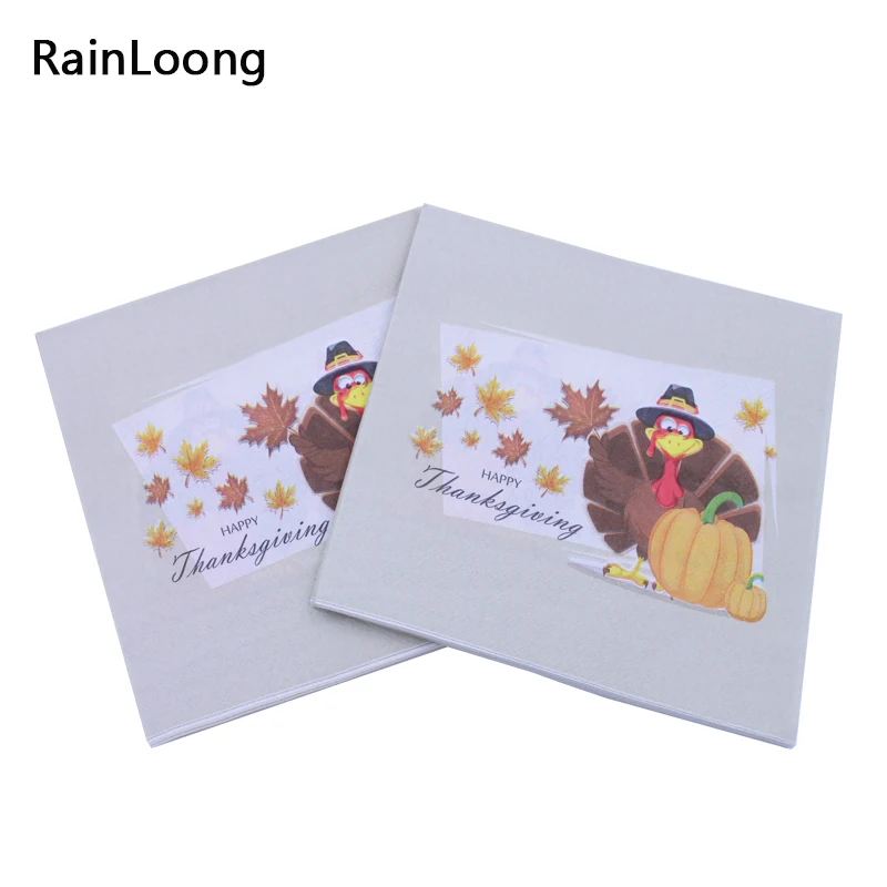[RainLoong] печатных Особенности Счастливого Дня благодарения Бумага салфетка для торжеств и вечерние декупаж тканей 33*33 см 5 пакетов(20 шт./упак - Цвет: As picture