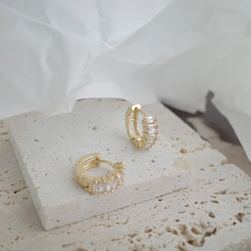 Geometric-Hoop-Earrings Crystal Classic Metal Elegant Gold-Color Fashion Women Simple