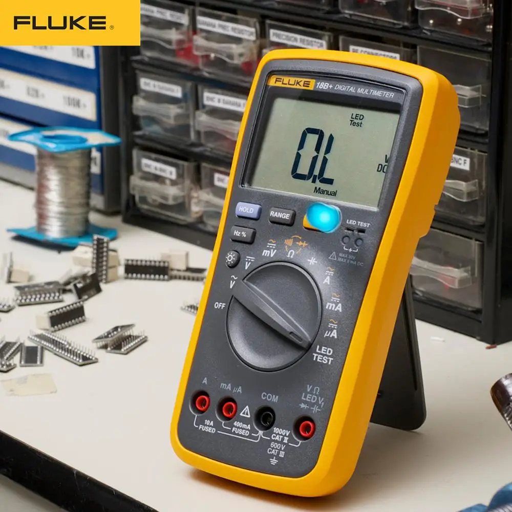Fluke 18B+ светодиодный тестер переменного/постоянного напряжения и тока цифровой мультиметр