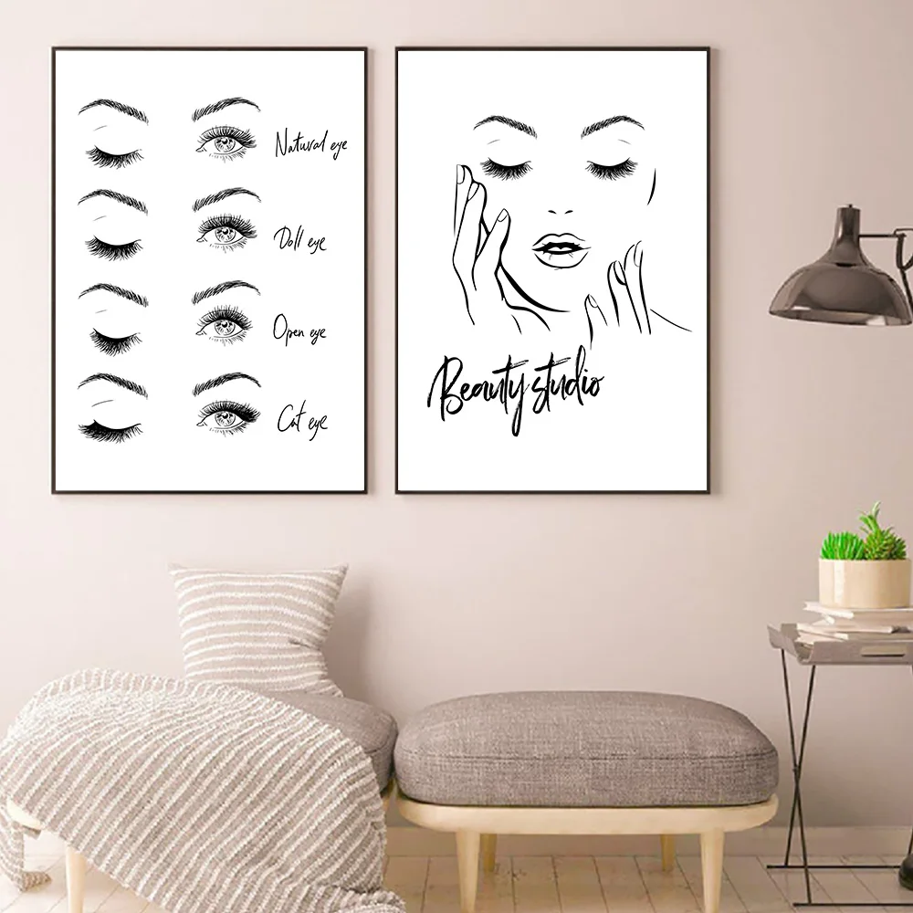 Eyebrow Eyelash Makeup Canvas Painting Wall Art Black And White