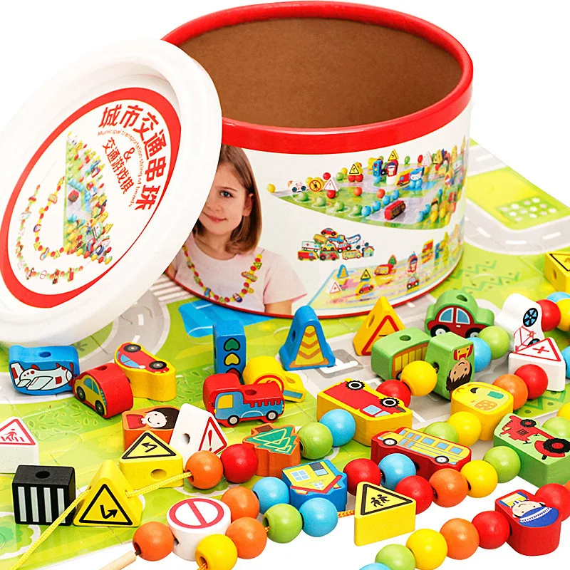 

Solid Wood Baby Toy 1-3 Years Old Educational Force Beaded Bracelet ziying Children Threading Building Blocks 3-6-Year-Old Men A
