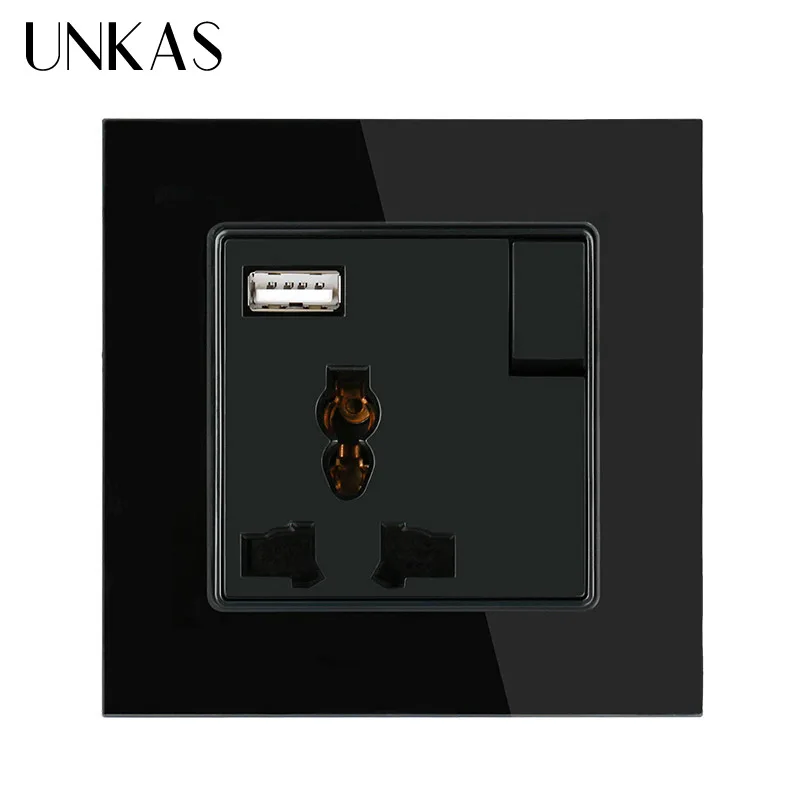 Black UNKAS Выход 5V 2.1A розетка с выключателем 3 отверстия универсальный разъем переключается с зарядным устройством USB Порты и разъёмы для мобильных устройств - Тип: Black