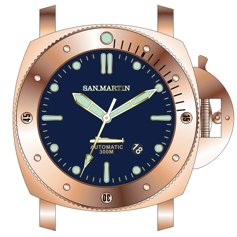 blue with date Сан Мартин новые мужские PAM00382 автоматические часы винтажные бронзовые дайвинг наручные часы с сапфировым стеклом 300 м водонепроницаемые мужские часы - Цвет: blue with date