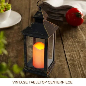 

Decorative Candle Lantern Black Outdoor Waterproof Vintage Battery Powered LED Hanging Lantern For Wedding Indoors C44