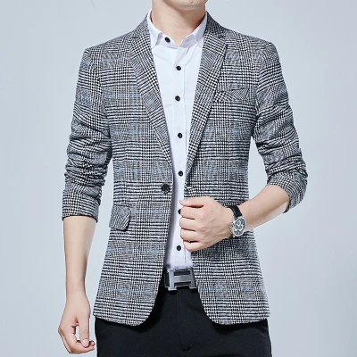 2019 Spring Autumn Luxury Plaid Men Blazers New Fashion Brand High Quality Slim Fit Suit Chinese Jacket 2019 Spring Autumn Luxury Plaid Men Blazers New Fashion Brand High Quality Slim Fit Suit Chinese Jacket