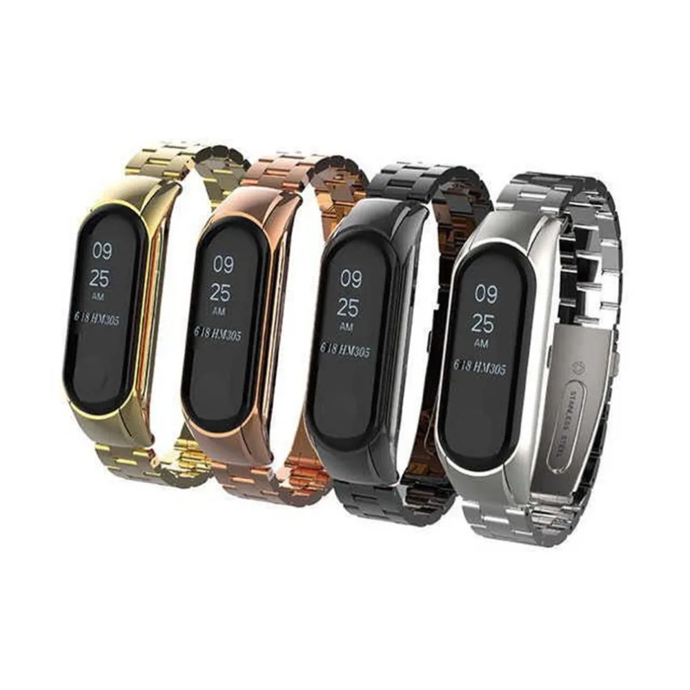 

For Bracelet 3 Metal Wrist Strap Plus Three Bead with Stainless Steel Strap Fashion Watch Case For MI Band 3