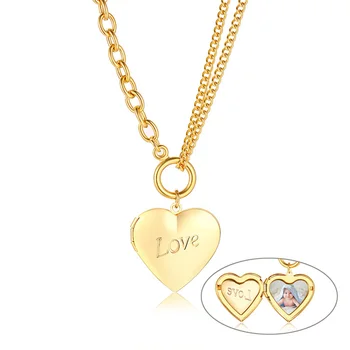 

Photo Locket Pendant Heart Necklace with Custom Image or Text Free Engrving Charm Womem Girls Love Gifts
