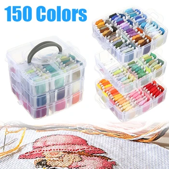 

150 Colors Embroidery DIY Sewing Craft Thread Boxed Set Thread Set Bobbin Cross Stitch Storage Holder Boxes 16x16x12cm
