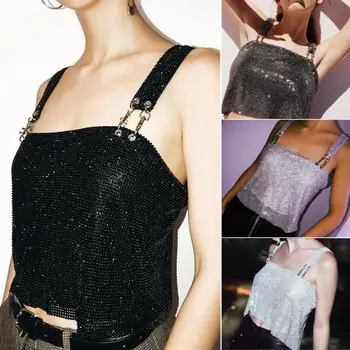 

UK Women Sexy Shiny Metal Chainmail Backless Cross Vest Tops Dresses Clubwear