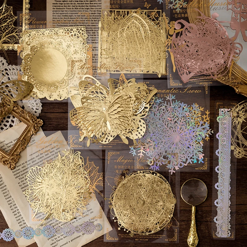 10pcs/pack INS Scrapbooking paper Bronzing Lace Decoration paper Hollow Card Collage material lomo cards DIY handmade art marker stickers scrapbooking supplies scrapbooking paper