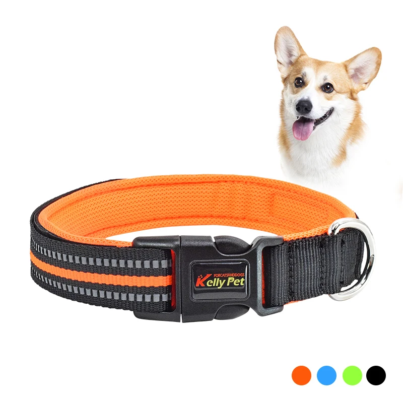 

Nylon Reflective Dog Collars Padded Durable Pet Collar Adjustable For Small Medium Large Dog Pet Products blue black orange