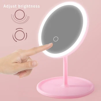

Table Desktop Round Vanity Makeup Mirror with Light Led 3 Color Cosmetic Mirror Portable Compact Backlight Folding Small Mirrors