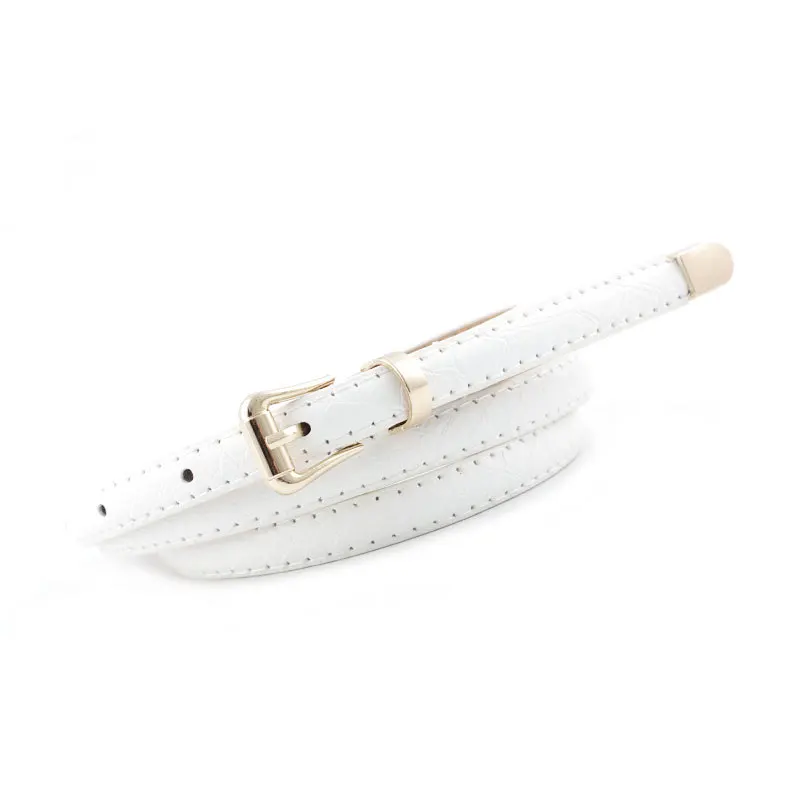 105x1.1cm Female Pu Leather Snake Belts Women Thin Skinny Waist Belts for Dress Hot Pin Buckle Waistband Cinto Feminino - Color: White