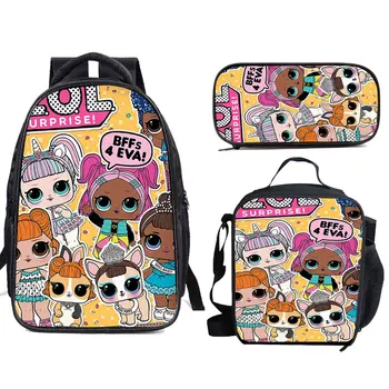 

3pcs/se LOL Dolls Backpack Children School Bags Game Kids Bag School Cute Knapsack Backpack Lol Toys Birthday Gift Customizable