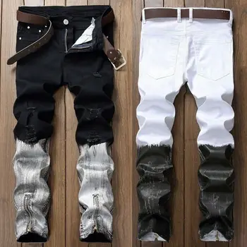 

Men's Gradient Skinny Jeans Biker Destroyed Slim Fit Denim Ripped Pants Trousers