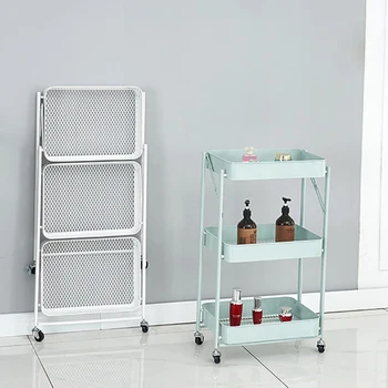 

3-Tier Multipurpose Folding Space Saver Sliding Storage Rack Kitchen Toilet Bathroom Organizer Wheels Versatile Trolley Cart