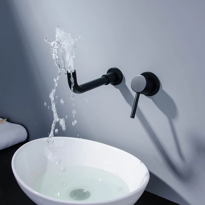  Modern Brass Wall Basin Mixer Tap Bathroom Kitchen Sink Faucet Swivel Spout Bath With Single Lever  - 4000578518013