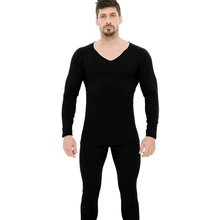 Зимнее мужское термобелье плюс бархат утолщение Тонкий Невидимый v-образный вырез бесшовный теплый костюм осенняя одежда длинные штаны