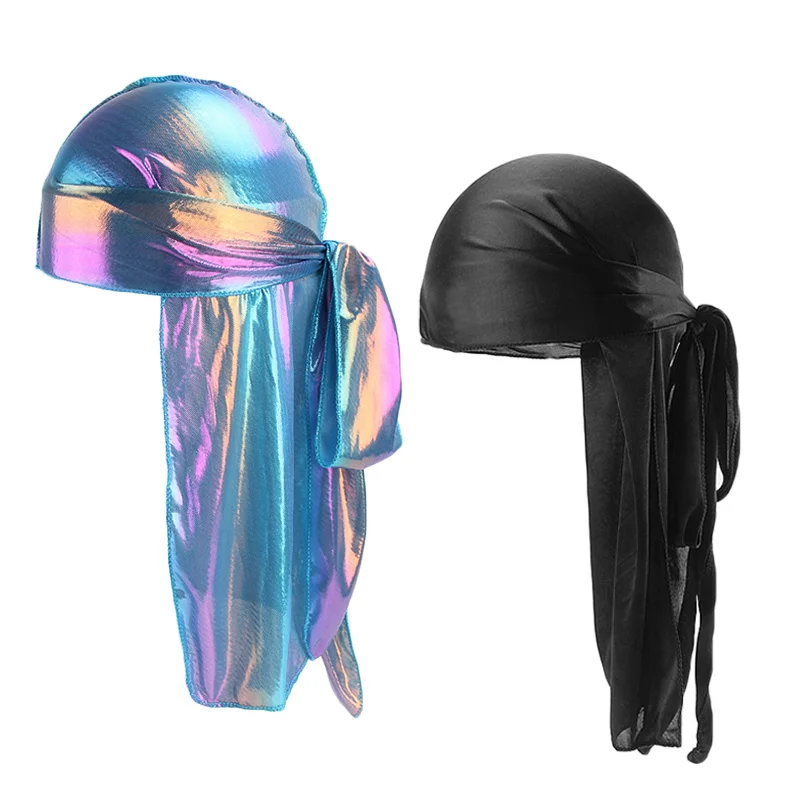 Новинка шелковая атласная бандана для мужчин и женщин головной убор Durag Doo Rag Tail