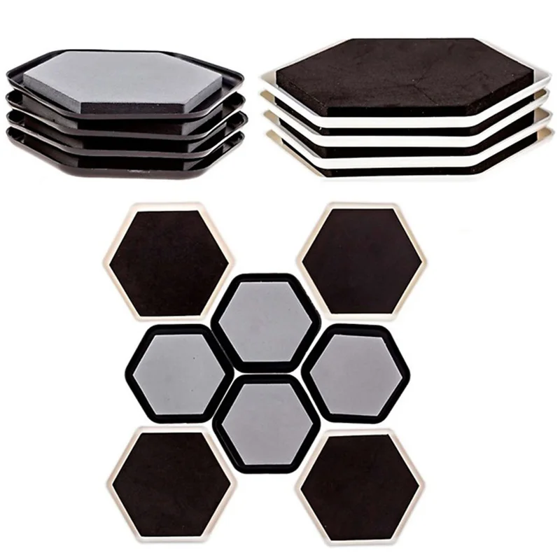 8Pcs Hexagonal Furniture Sliding Slider Pads Protectors Floors Tile Carpet Decor