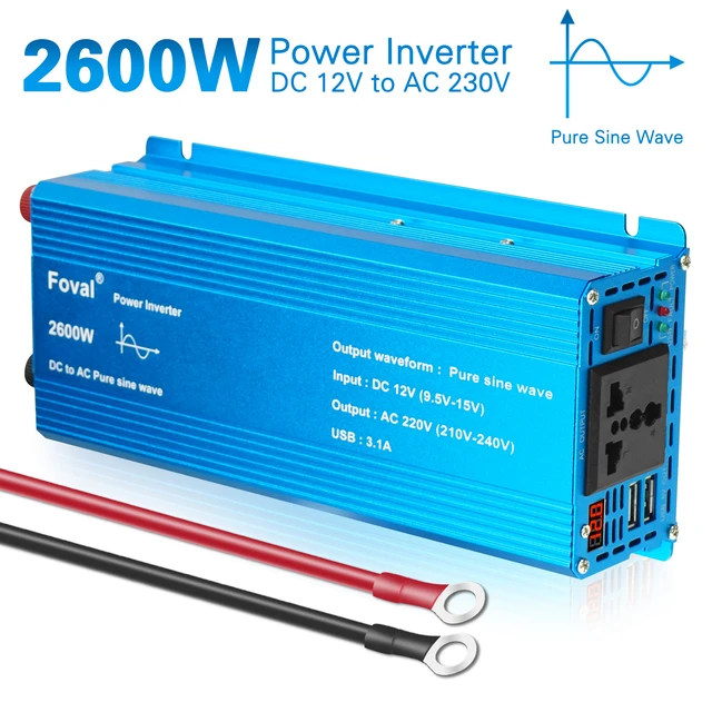 Pure Sine Wave 1000W 1500W 2200W 2600W DC 12V To AC 220V Car Power Inverter  Adapter Converter With 3.1A Dual USB EU/Universal