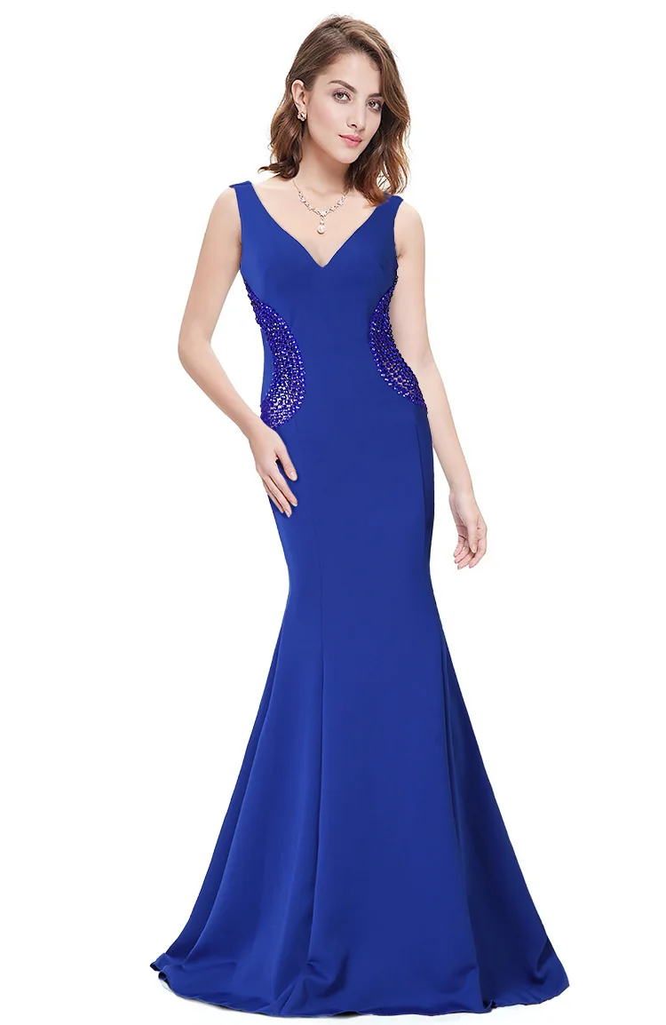 navy blue Модное платье в стиле рыбий хвост с сексуальным v-образным вырезом, красное платье с большой спинкой, платье для банкета, юбка с открытой спиной, платье для хоста, тонкое соблазнительное вечернее платье - Цвет: navy blue