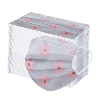 

100pc Adult Face Mask Daisy Small Fresh Floral Net Yarn Flowers Masques Lace Four-layer Disposable Protective Printing Masks