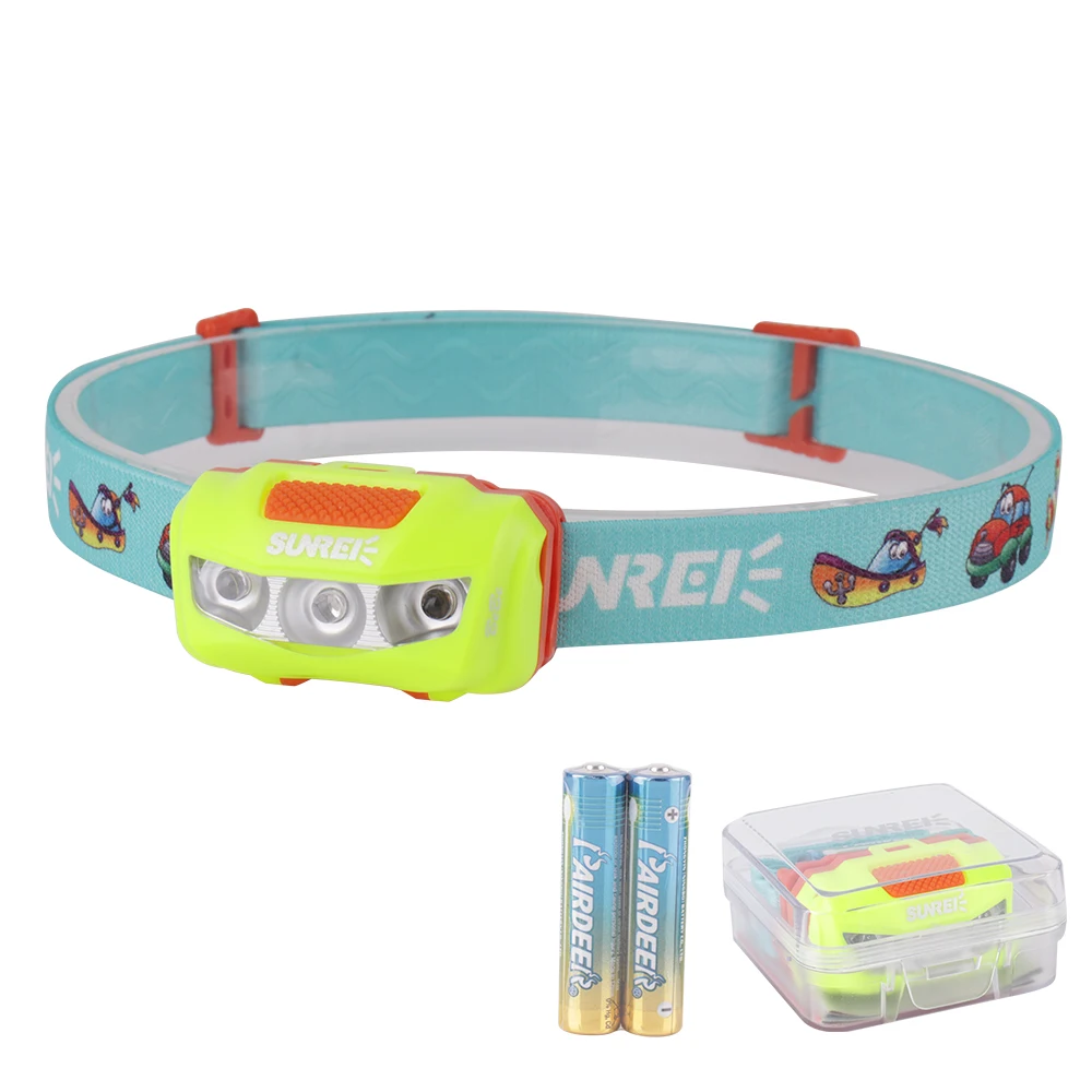 

SUNREI Children LED Mini Headlamp White and Red Light Headlight 2-Mode Waterproof Head Torch AA Battery Flashlight for Child