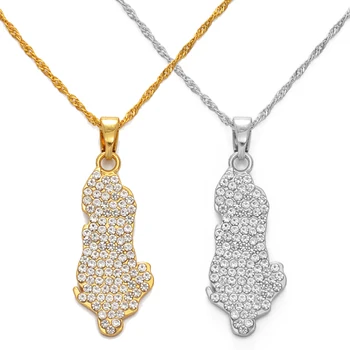 

Anniyo Albania Map Rhinestone Pendant Necklaces Gold Color/Silver Color Albanian Jewelry #232006