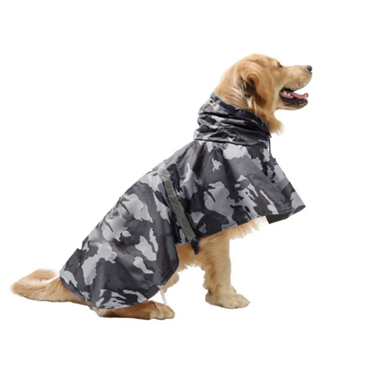Gray camouflage Камуфляжный дождевик для больших собак, водонепроницаемая зимняя одежда для больших собак, пальто, дождевик, светоотражающее пончо для средних собак с отверстием для тяги - Цвет: Gray camouflage